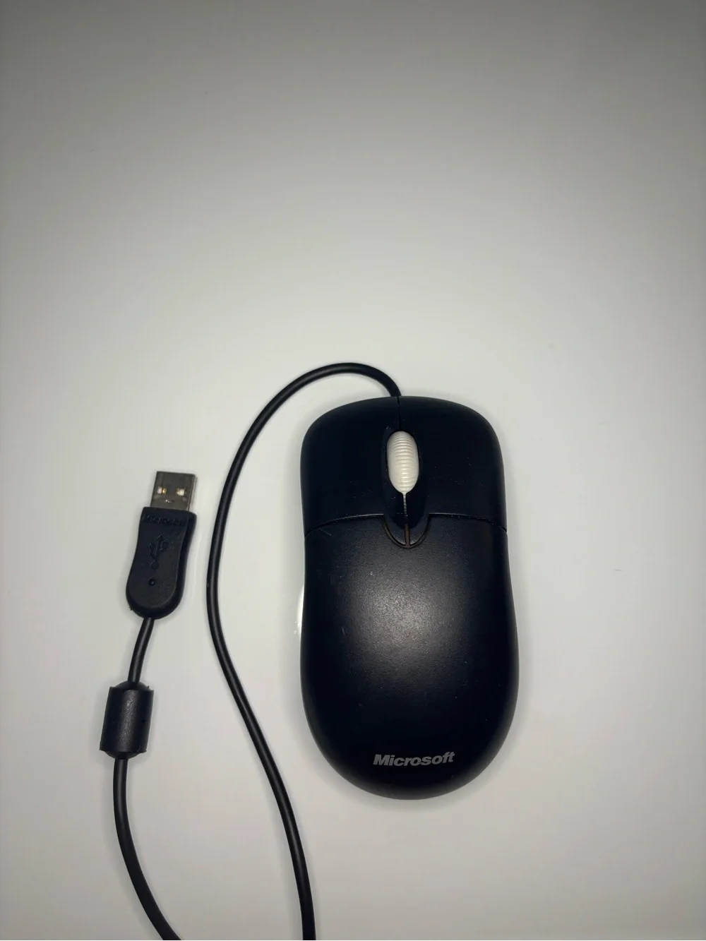 Microsoft Black Mouse with White Scroll Wheel Wired USB